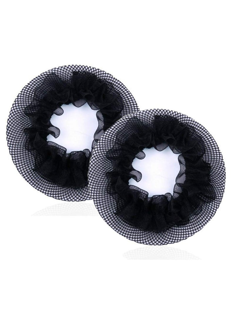 BenQuand Black Bun Hair Nets, Elastic Flower Edge Hairnet for Ballet Bun Cover, Dance Skating Gymnastics Performance Dancers Hair Accessories  - Image 1