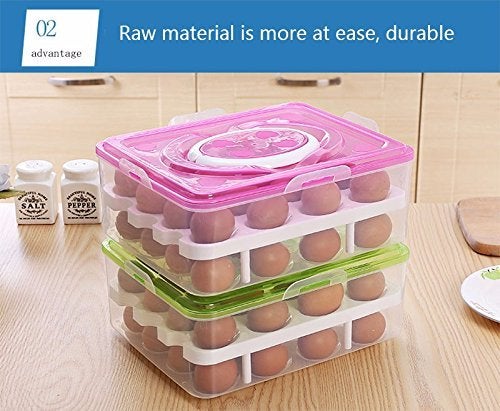 TGOPIT kitchen egg storage box 1Pc Double Layer 32 Grid Egg Holder Box Stackable freezer storage organizer Plastic Egg Storage Case Egg Crisper Pink1Pcs - Image 4