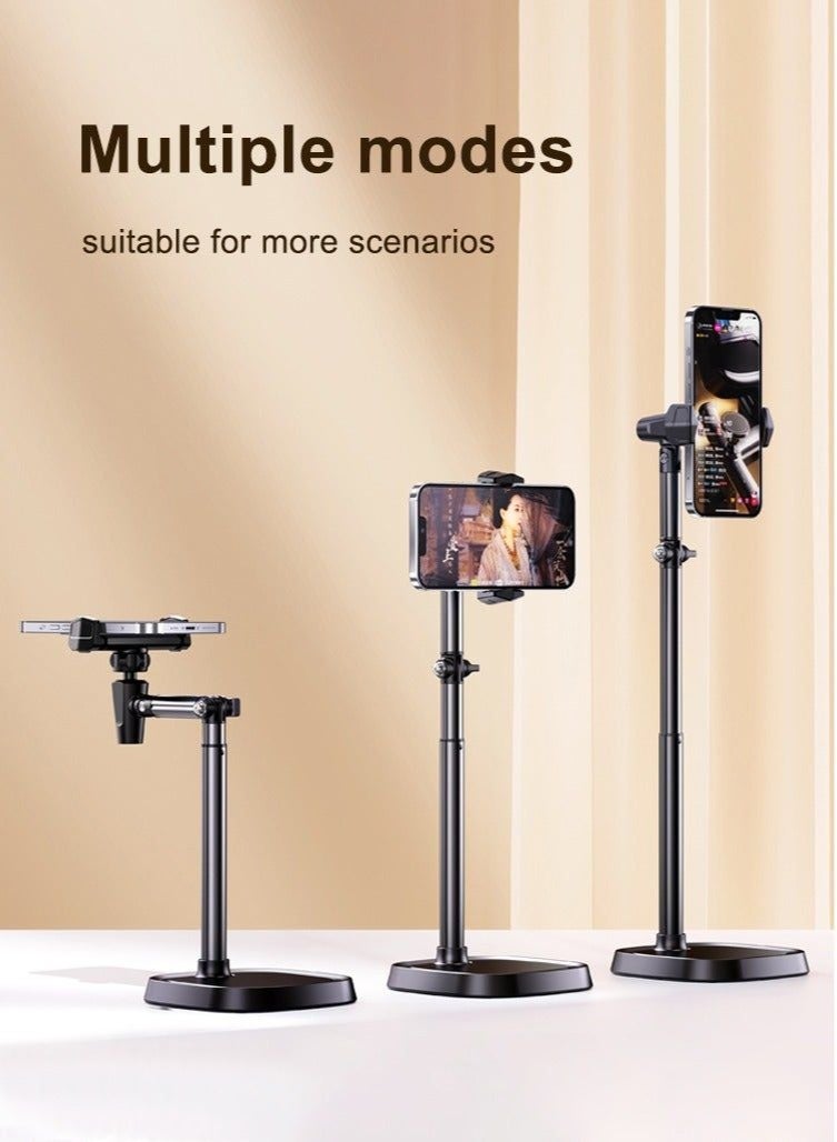Mobile Phone Holder Stand, Adjustable Height 30-45cm Foldable 360° Rotating Phone Stand, Universal Desk Phone Holder for Live Streaming Video Recording Office Home Compatible with iPhone Samsung Xiaomi Huawei - Image 3