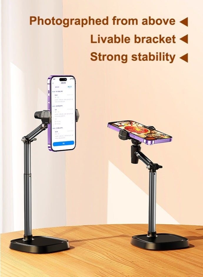 Mobile Phone Holder Stand, Adjustable Height 30-45cm Foldable 360° Rotating Phone Stand, Universal Desk Phone Holder for Live Streaming Video Recording Office Home Compatible with iPhone Samsung Xiaomi Huawei - Image 2