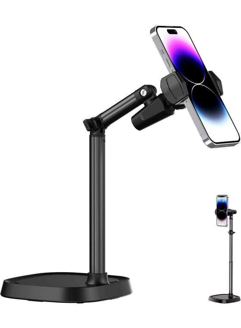 Mobile Phone Holder Stand, Adjustable Height 30-45cm Foldable 360° Rotating Phone Stand, Universal Desk Phone Holder for Live Streaming Video Recording Office Home Compatible with iPhone Samsung Xiaomi Huawei - Image 1