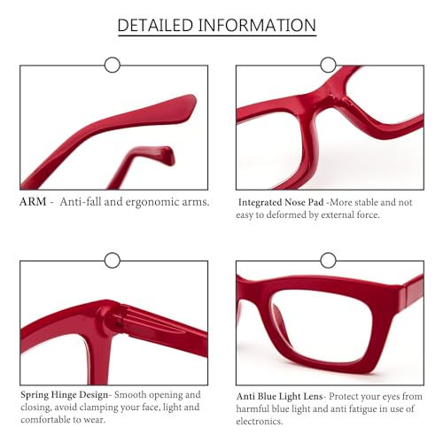 REAVEE 3 Pack Oprah Style Reading Glasses for Women Blue Light Blocking, Oversized Cute Square Fashion Computer Readers with Spring Hinge 1.75 - Image 3