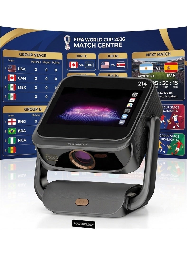 Powerology Pharos Projector With Touch Screen Android 12 / 10.1" IPS Touch Display / Native 1080P Resolution / Android 12 / 250" Projection Size 500 lumens / Auto Keystone & Electric Focus - Gray - Image 1