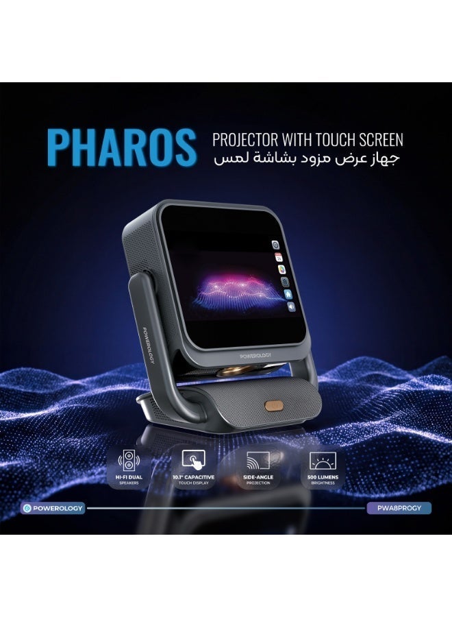 Powerology Pharos Projector With Touch Screen Android 12 / 10.1" IPS Touch Display / Native 1080P Resolution / Android 12 / 250" Projection Size 500 lumens / Auto Keystone & Electric Focus - Gray - Image 5