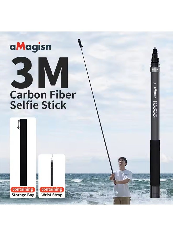 aMagisn aMagisn 3M Invisible Selfie Stick , Carbon Fiber Extended Monopod 118" Long Pole for Gopro Max Insta360 X2 X3 X4 X5 Accessories - Image 1