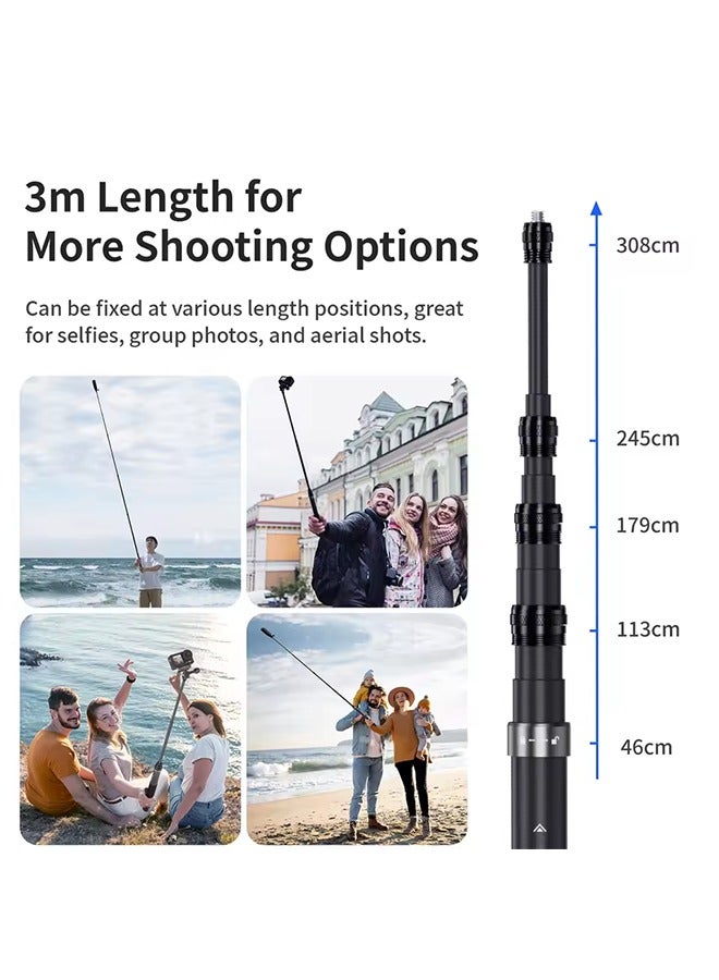 aMagisn aMagisn 3M Invisible Selfie Stick , Carbon Fiber Extended Monopod 118" Long Pole for Gopro Max Insta360 X2 X3 X4 X5 Accessories - Image 5
