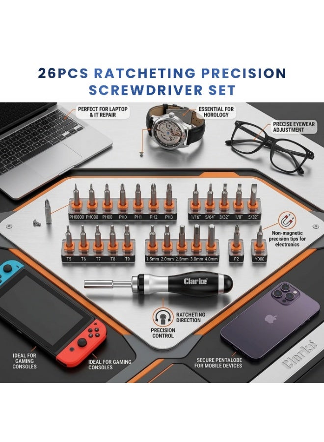 CLARKE TOOLS CLARKE Ratcheting Precision Screwdriver Set 26pcs - Image 5