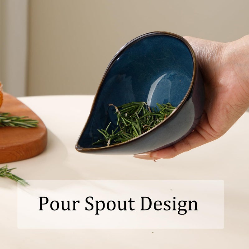 Dneuoir Herb Stripper Bowl, Ceramic Herb Peeling Bowl, Kitchen Herbs Leaf Stripping Tool, Pottery Herb Peeler for Kale, Thyme, Basil, Rosemary Stripper (Blue) - Image 4