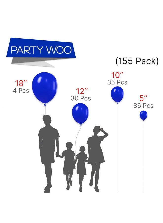 PartyWoo - Royal Blue Balloons 155 Pcs Blue Balloons Different Sizes Pack Of 18 12 10 5 Inch Dark Blue Balloon Arch Kit Balloon Garland For Birthday Graduation Baby Shower Party Decorations Blue-Y59 - Image 1