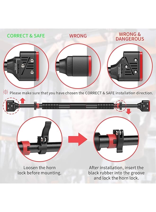 WAMBORY Pull Up Bar Adjustable (72 95cm) Width Locking Mechanism No Screw Mounting Doorway Strength Training Home Gym Upper Body Workout with Max Load 440lbs Non slip - Image 4