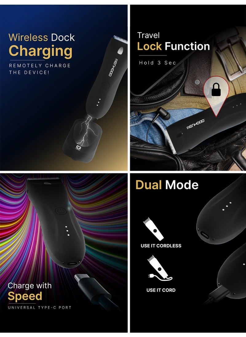 MENHOOD Best Ball Trimmer & Body Grooming Trimmer 1.0 Pro for Men | Male Body Hair Trimmer | IPX7 Waterproof | Wireless Charging with Type-C Support | 150 Min Runtime | 4000K LED Light | Full Body Grooming | Shaver & Razor for Men (Black)  - Image 3