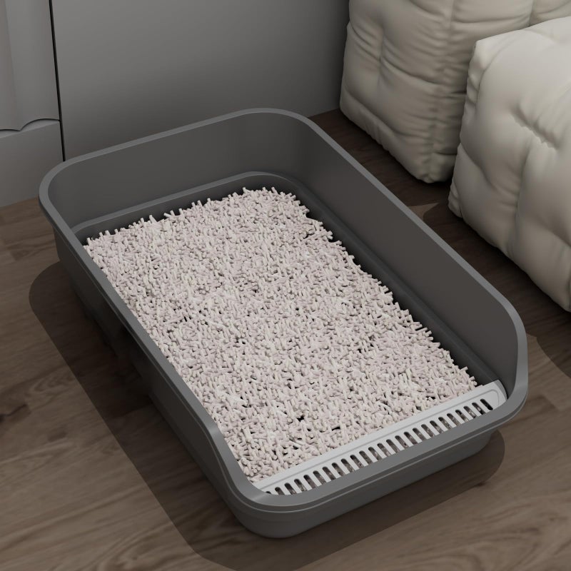LoopTime Extea Large Cat Litter Box with High Sides,Cat Boxes for Indoor Cats,Cat Litter Pan for Kitty,Litter Box with Low Entry,Easy to Clean,Anti-Splashing,23.6" x15.7" x6.2" (Grey) - Image 1