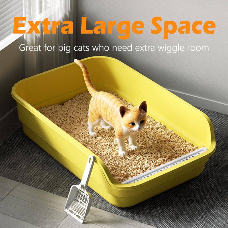 LoopTime Extea Large Cat Litter Box with High Sides,Cat Boxes for Indoor Cats,Cat Litter Pan for Kitty,Litter Box with Low Entry,Easy to Clean,Anti-Splashing,23.6" x15.7" x6.2" (Grey) - Image 2