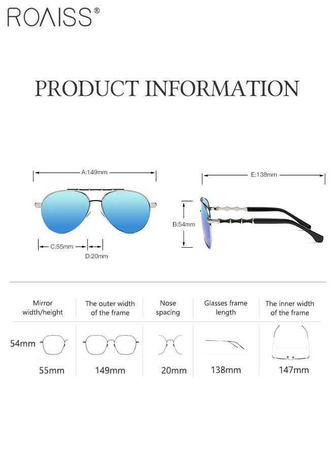 رويس نظارة أفياتور شمسية مستقطبة رجالية، نظارة الشمس الواقية من الأشعة فوق البنفسجية 400 مع زخرفة بنمط الخيزران، ظلال شمس مضادة للوهج عصرية للرجال مناسبة للقيادة وصيد الأسماك والسفر، أزرق فضي، 55 مم - Image 4