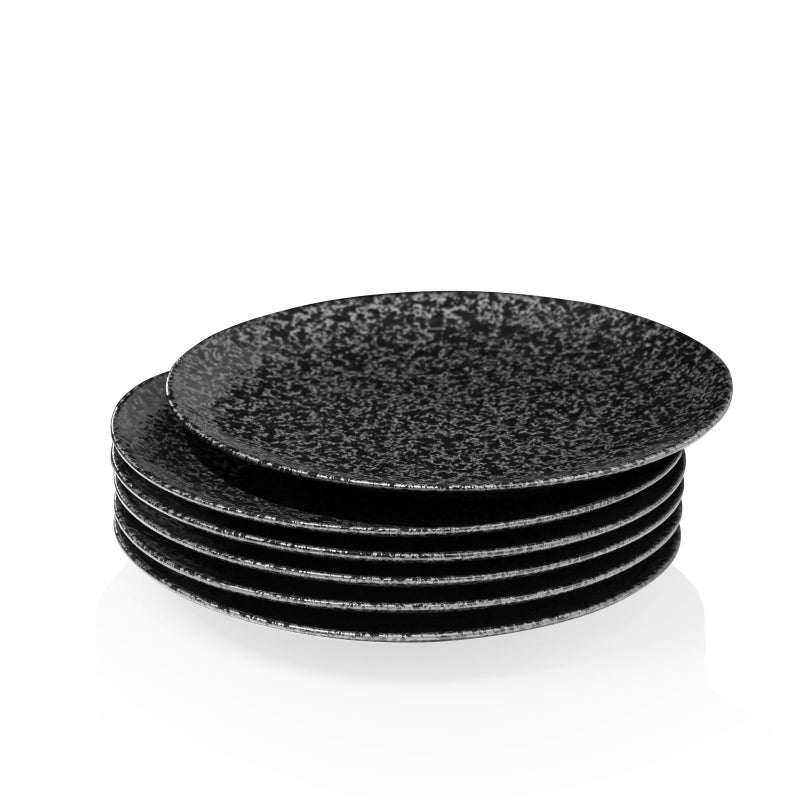 Kanwone Ceramic Dessert Salad Plates  Set of 6 8 Inch Kitchen Round Plates for Dessert Salad Snacks Appetizers Steak Microwave Oven and Dishwasher Safe Black Glazed