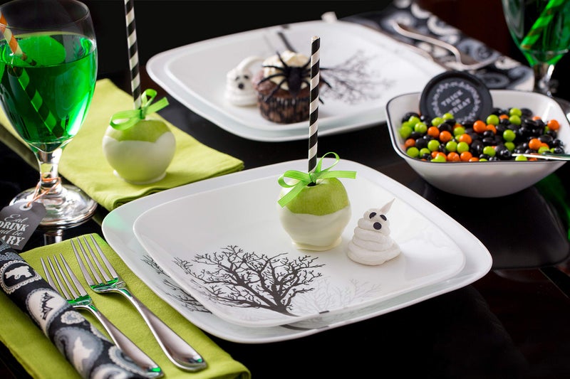Corelle Vitrelle 18-Piece Service for 6 Dinnerware Set Triple Layer Glass and Chip Resistant, Lightweight Square Plates and Bowls Set, Timber Shadows - Image 3