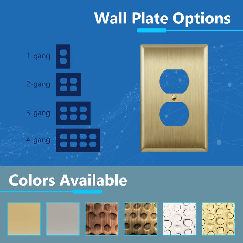 LIDER Duplex Receptacle Metal Wall Plate, Stainless Steel Outlet Cover, Corrosion Resistant, Mid-Size 1-Gang 4.88" x 3.11", 201 Stainless Steel, LMWP-21M-BB, Brushed Brass - Image 4