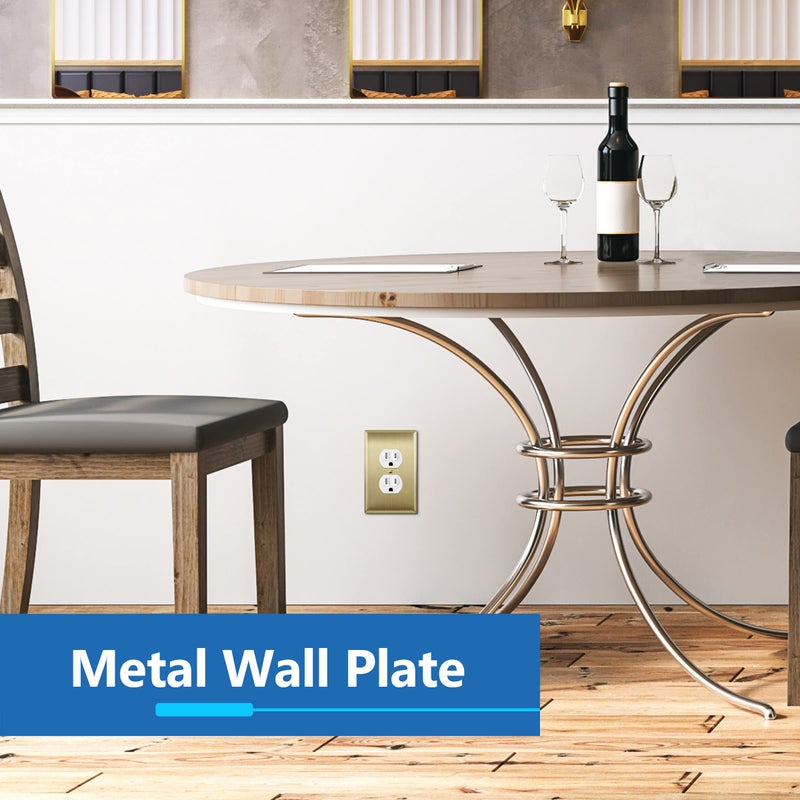 LIDER Duplex Receptacle Metal Wall Plate, Stainless Steel Outlet Cover, Corrosion Resistant, Mid-Size 1-Gang 4.88" x 3.11", 201 Stainless Steel, LMWP-21M-BB, Brushed Brass - Image 2