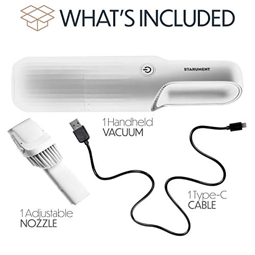 STARUMENT Portable Hand Vacuum Cleaner Handheld Cordless Cleaner for Dust Pet Hair Dirt, Home, Car Interior, Lightweight, Easy to Use, Compact Design Battery Rechargeable with USB-C Cable White - Image 2