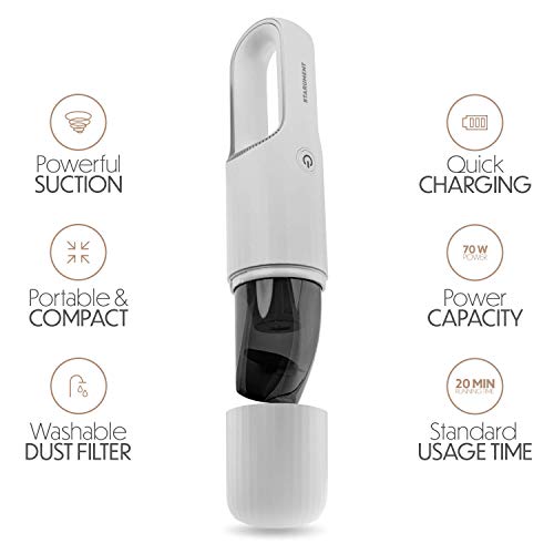 STARUMENT Portable Hand Vacuum Cleaner Handheld Cordless Cleaner for Dust Pet Hair Dirt, Home, Car Interior, Lightweight, Easy to Use, Compact Design Battery Rechargeable with USB-C Cable White - Image 3