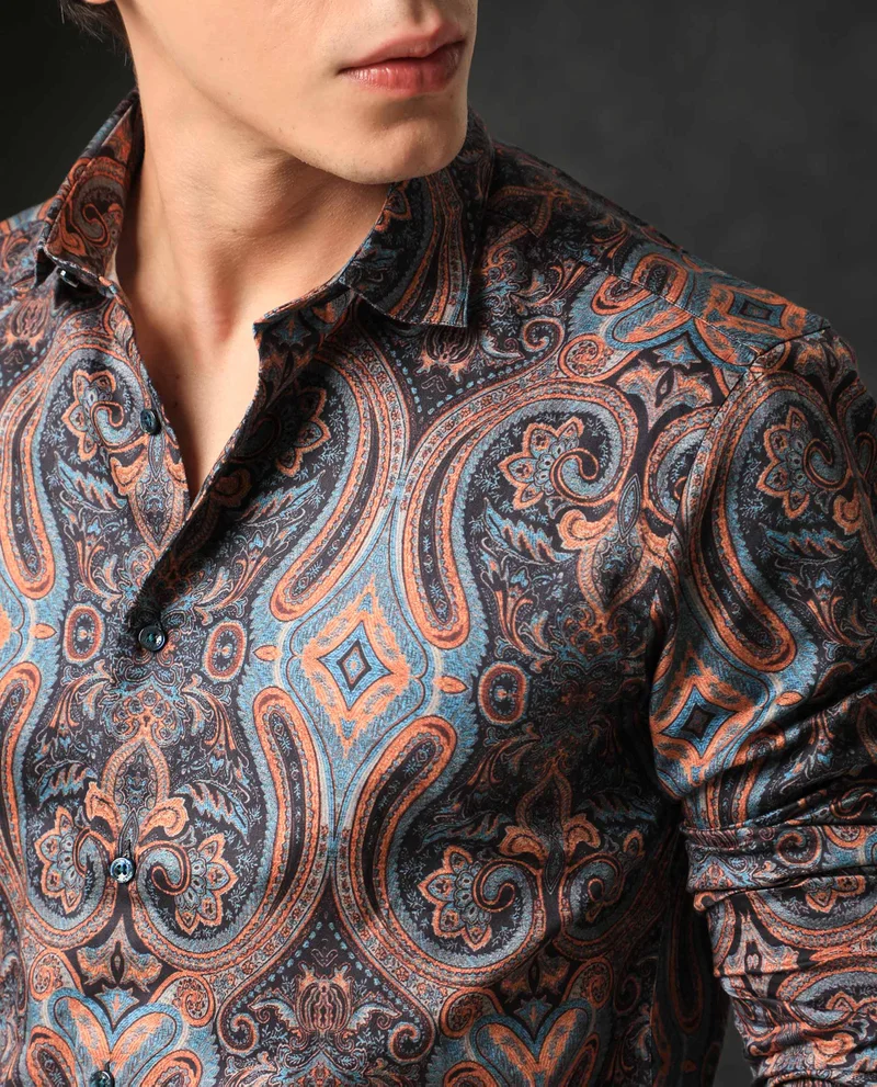 Rare Rabbit Rare Rabbit Men's Mergers Navy Cotton Fabric Full Sleeves Paisley Print Shirt