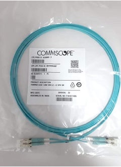 CommScope fiber optic patch cord, LC to LC, OM3, twin zip, 3 m, aqua multi mode