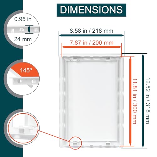 ECOPRO VENT لوحة وصول بلاستيكية بيضاء ECOPRO 8" x 12". لوحة باب عمود الخدمة. لوحة وصول للسباكة، الكهرباء، التدفئة، إنذار الجدران للجدران الجافة. غطاء فتحة وصول خدمات الحمام. - Image 2
