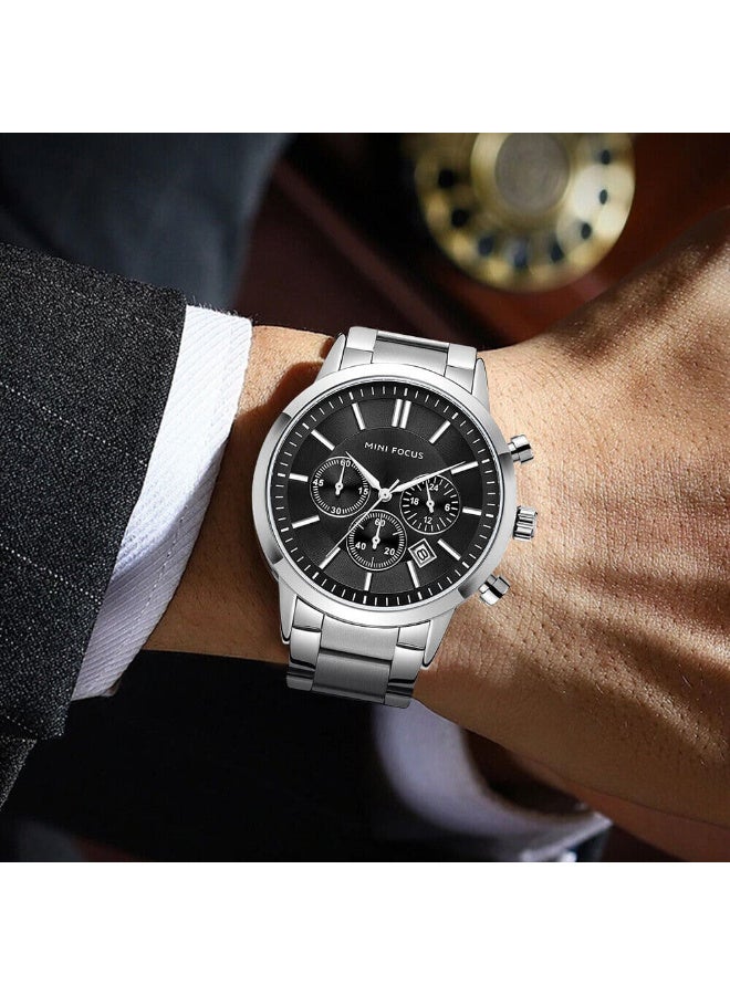 ساعة معدنية كاجوال أنالوج للرجال  تناظري بمينا أسود بسوار فضة MF0188G.03 - Image 3