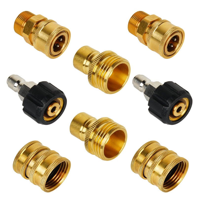 MINGOU Pressure Washer Quick Connect Kit, M22 to 3/8" Quick Connect, Pressure Washer Adapter Set, M22 14mm Quick Connect Swivel Fittings, 3/4" to Quick Release (Brass) - Image 1