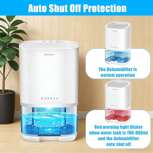 HANNEA® Dehumidifier Daily Dehumidification Capacity Up to 350ML Dehumidifier for Room Moisture for Spaces Between 50-280 ft² for Wardrobe, Basement, Bedroom Full of Water Auto Shut Off - Image 4