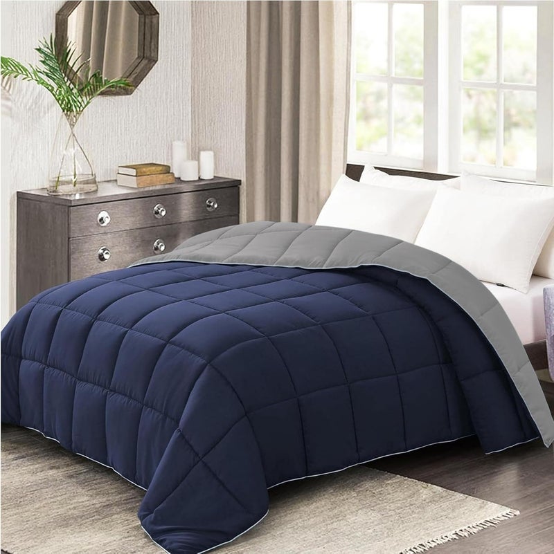 FOAM CRAFT 3 Piece Bed Comforter Set - Navy/Grey King Size Duvet with 2 Pillow Shams - Image 1