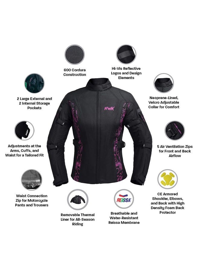 HWK Adventure/Touring Motorcycle Jacket for Women, Women's Motorcycle Jacket with CE Armor for Enduro Motorbike Riding, Black/Pink, 3XL - Image 4