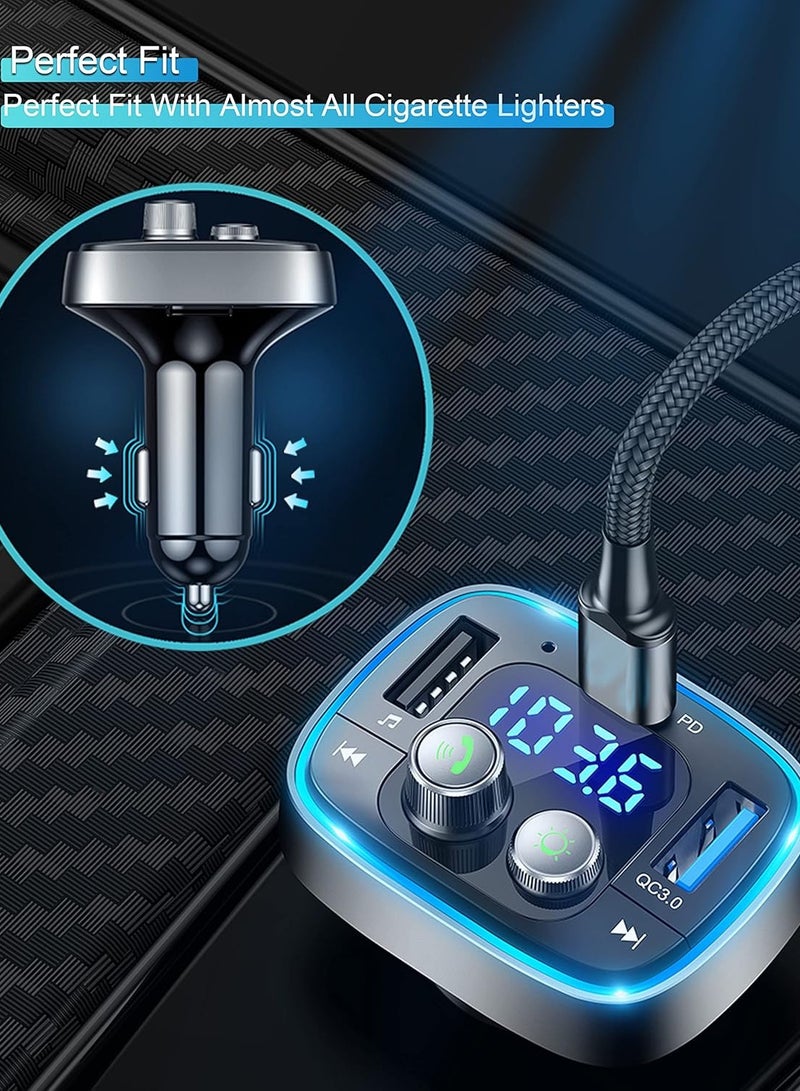 Joshberg USB-C Car Charge,Fast Charging with AUX Wireless FM Radio Transmitter, TF Card,Handsfree Calling & Audio Receiver,MP3 Music Player, QC3.0 & Type-C PD USB Charger,7 Colors LED Backlit - Image 2