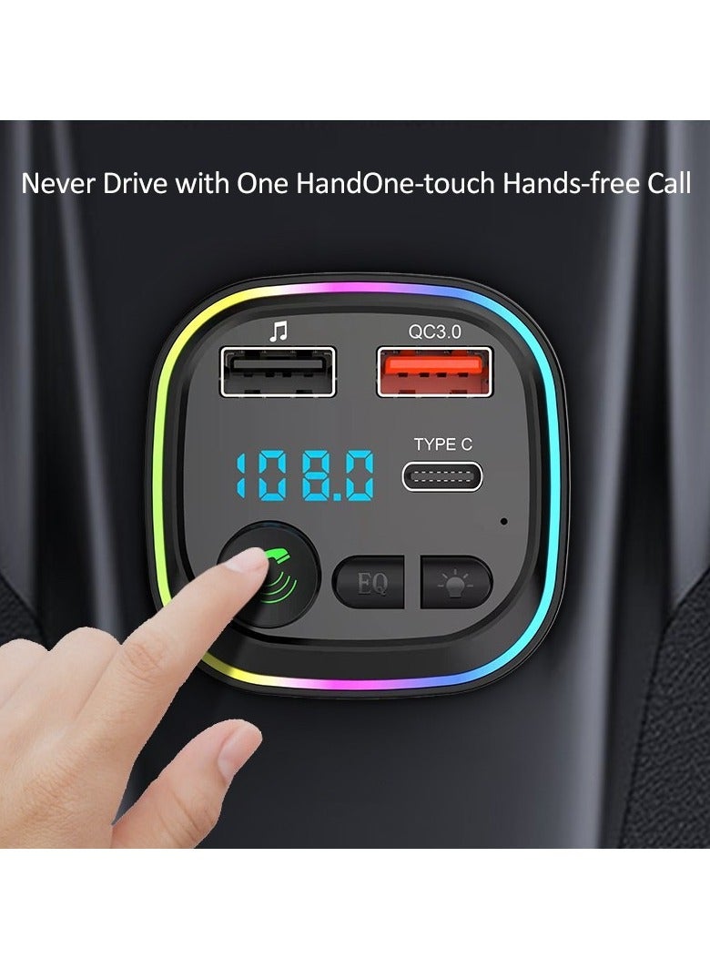 Joshberg USB-C Car Charge,Fast Charging with AUX Wireless FM Radio Transmitter, TF Card,Handsfree Calling & Audio Receiver,MP3 Music Player, QC3.0 & Type-C PD USB Charger,7 Colors LED Backlit - Image 5