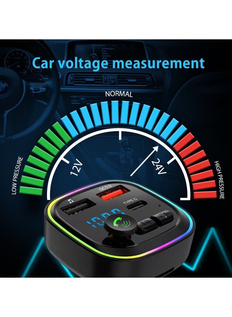Joshberg USB-C Car Charge,Fast Charging with AUX Wireless FM Radio Transmitter, TF Card,Handsfree Calling & Audio Receiver,MP3 Music Player, QC3.0 & Type-C PD USB Charger,7 Colors LED Backlit - Image 4