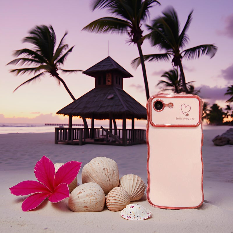 IDweel for iPhone 16e Case for Women Girls, Luxury Cute Wave Frame Curly Shape with Love Heart Raised Camera Protection Slim Fit Cover Plating Shockproof Case for iPhone 16E 6.1", Pink - Image 4