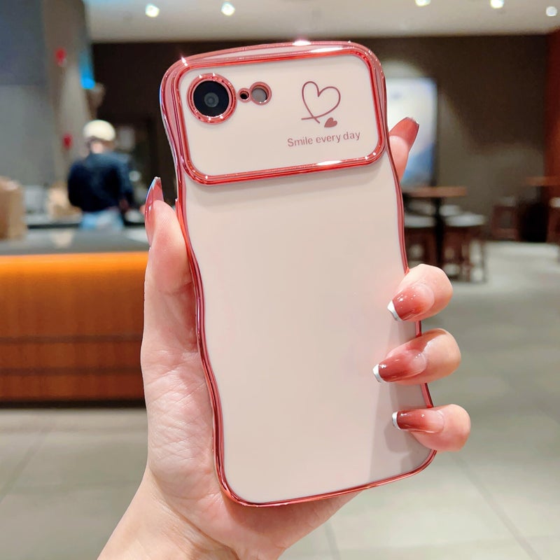 IDweel for iPhone 16e Case for Women Girls, Luxury Cute Wave Frame Curly Shape with Love Heart Raised Camera Protection Slim Fit Cover Plating Shockproof Case for iPhone 16E 6.1", Pink - Image 2