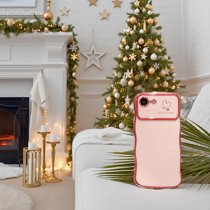 IDweel for iPhone 16e Case for Women Girls, Luxury Cute Wave Frame Curly Shape with Love Heart Raised Camera Protection Slim Fit Cover Plating Shockproof Case for iPhone 16E 6.1", Pink - Image 3