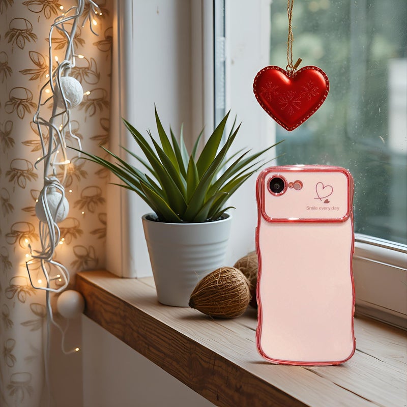 IDweel for iPhone 16e Case for Women Girls, Luxury Cute Wave Frame Curly Shape with Love Heart Raised Camera Protection Slim Fit Cover Plating Shockproof Case for iPhone 16E 6.1", Pink - Image 5
