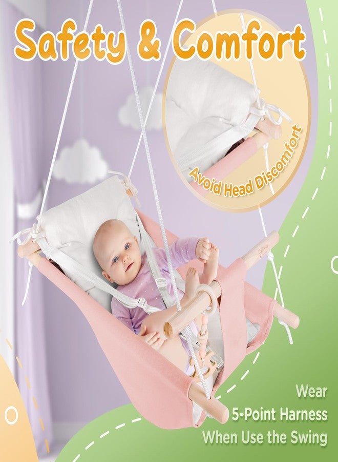 gladswing Baby Swing Indoor and Outdoor, Canvas Hammock Swing for Baby to Toddler with a Comfortable Seat, Macaroon Wooden Toy, Adjustable 5-Point Harness,Gift for Baby Boys Girls, 3 Modes, Pink - Image 3