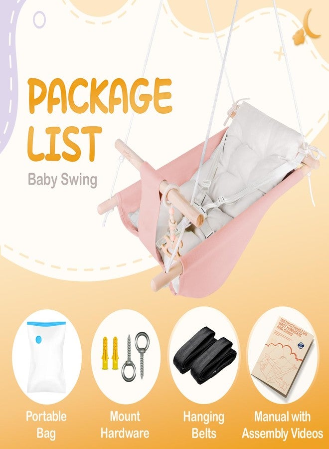 gladswing Baby Swing Indoor and Outdoor, Canvas Hammock Swing for Baby to Toddler with a Comfortable Seat, Macaroon Wooden Toy, Adjustable 5-Point Harness,Gift for Baby Boys Girls, 3 Modes, Pink - Image 4