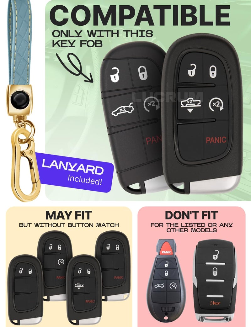Lucrum for Dodge, Jeep, Chrysler Key Fob Cover and Leather Keychain, 5 Buttons Key Case for Dodge Ram, Charger, Dart, Durango, Journey - 2011-2025 Keyfob Cover for M3N-40821302 - Blue and Gold - Image 2