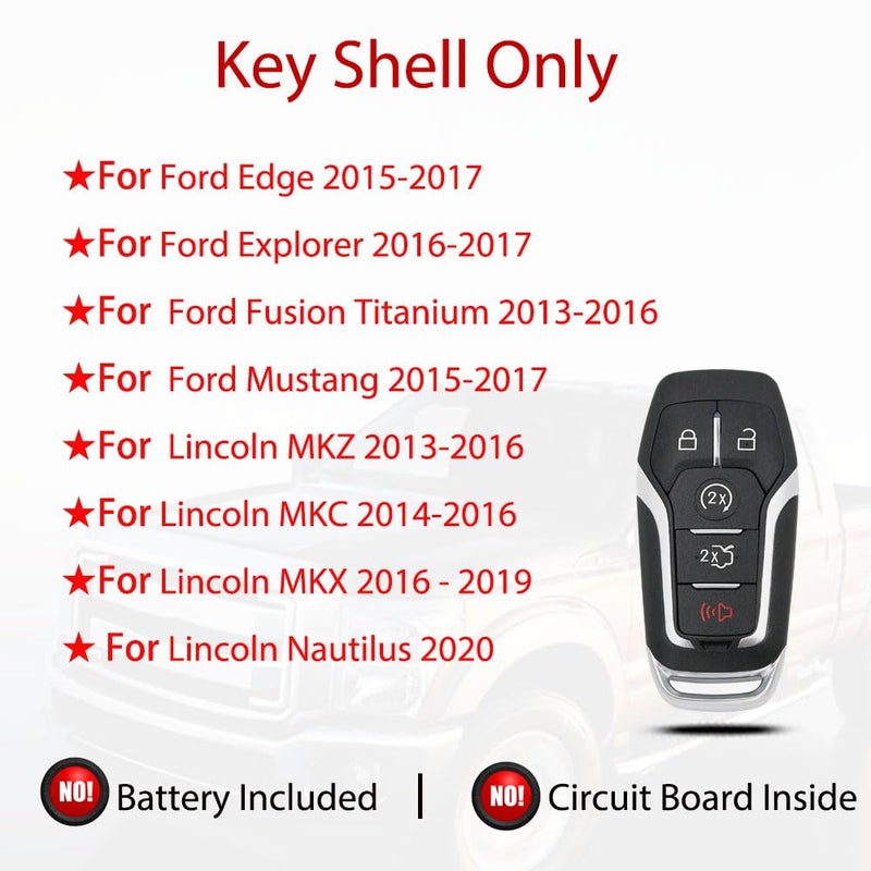 MechanMagic Smart Key Fob Shell Case Cover Replacement Fit for Ford F150 Explorer Mustang Edge Fusion Lincoln MKX MKC MKZ Keyless Entry Remote 5 Buttons Pad Key Cover 2013 2014 2015 2016 2017 - Image 2