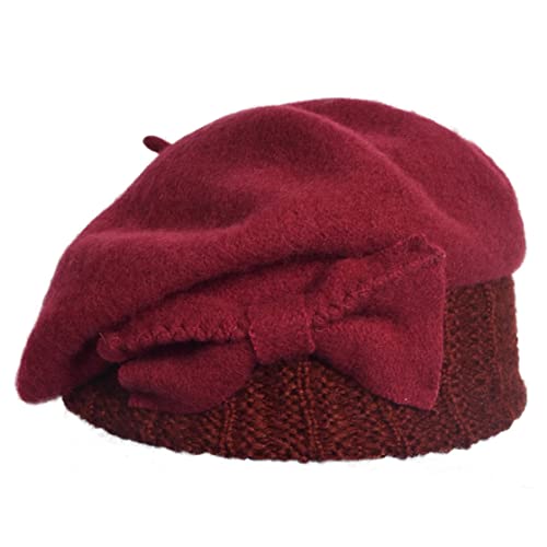 VECRY Women's 100% Wool Bucket Hat Felt Cloche Beret Dress Winter Beanie Hats (Beret-Claret) - Image 2