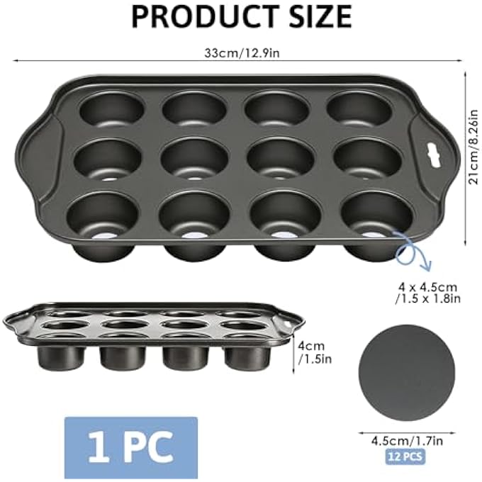 12 كوب قواعد فضفاضة غير لاصقة صينية خبز صغيرة ساندويتش القصدير صينية خبز علبة كب كيك فولاذية كربونية غير لاصقة طلاء الكعك مقلاة قابلة لإعادة الاستخدام قابلة لإعادة الاستخدام قابلة للإزالة أسفل خبز غسالة صحون آمنة 33X21X4 سم - Image 2