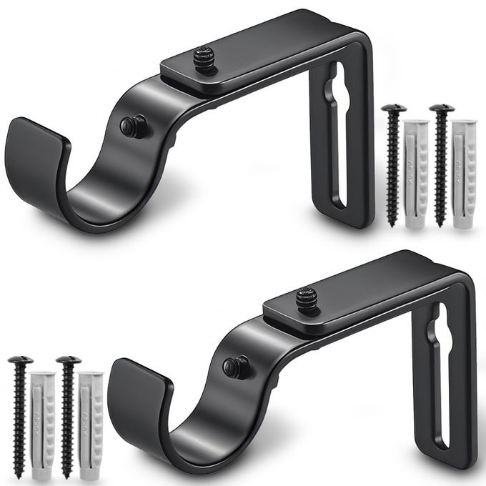 Curtain Rod Bracket Adjustable Drapery Rod Holder Hooks Support Hangers for 1 inch Diameter Window Curtain Rods Black 2Pack