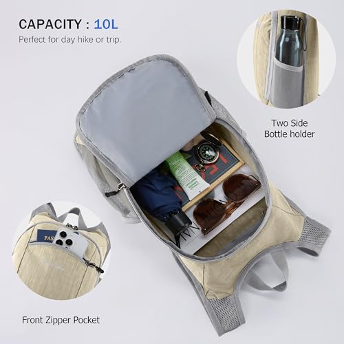 Uselike 10L Small Hiking Backpack Travel Daypack Lightweight Packable Back Pack for Women Men(Beige) - Image 5