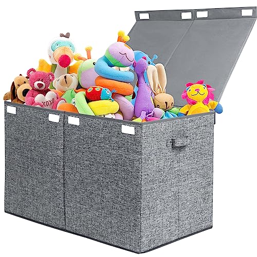 popoly 122L Large Toy Chest Box with Lid Foldable Toy Storage Organizer Bin Boxes with Removable Divider for Kids Boys Girls Nursery Playroom 26x17 x17Linen Gray - Image 1