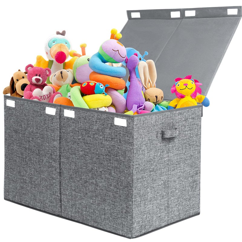 popoly 122L Large Toy Chest Box with Lid Foldable Toy Storage Organizer Bin Boxes with Removable Divider for Kids Boys Girls Nursery Playroom 26x17 x17Linen Gray - Image 2