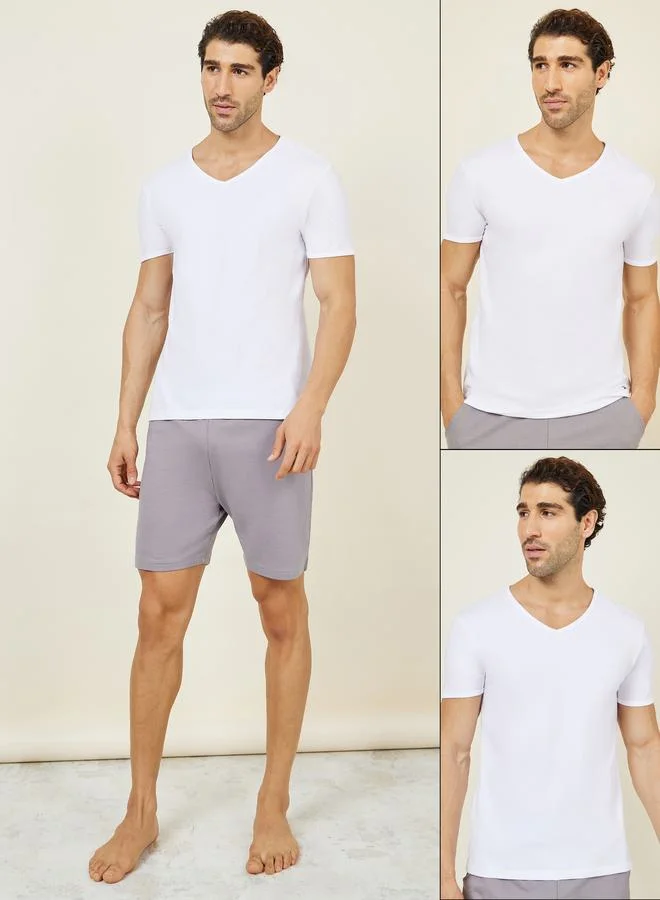 ستايلي Pack of 2 - Cotton Stretch V Neck Short Sleeves Vest